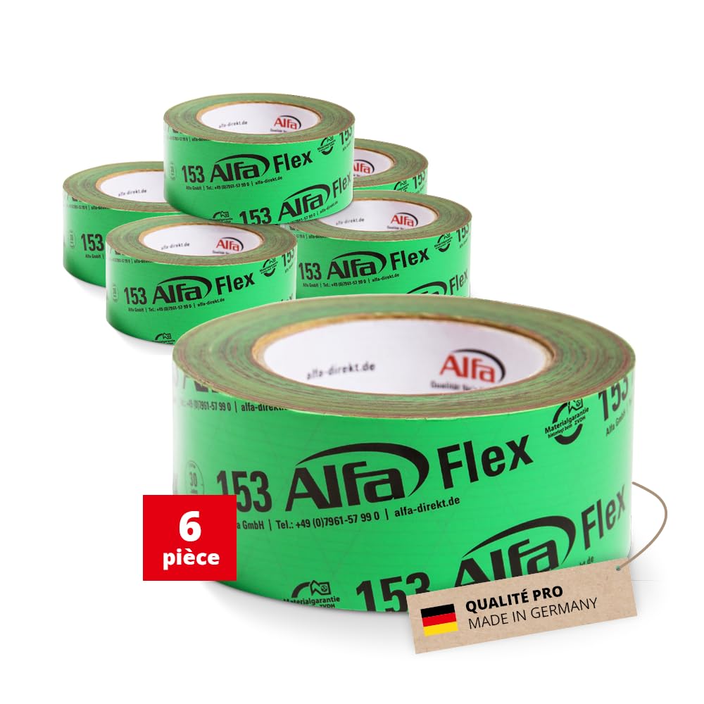 Alfa Ruban adhésif pare-vapeur ultra fixant – 60 mm x 25 m – 6 pièces | Adhésif hermétique haute performance pour freins vapeur et membranes de toiture, ultra fixant et résistant aux intempéries