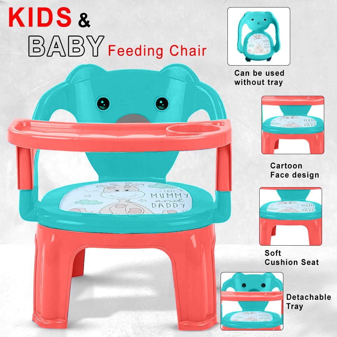 Tony Stark Plastic Baby Chair, Feeding Chair with Cushion Seat & High Backrest, Booster Seat for Kids with Removable Tray, Portable High Chair, Study and Activity Table for Toddlers Upto 30 Kgs (Turquoise) - Image 2 thumbnail