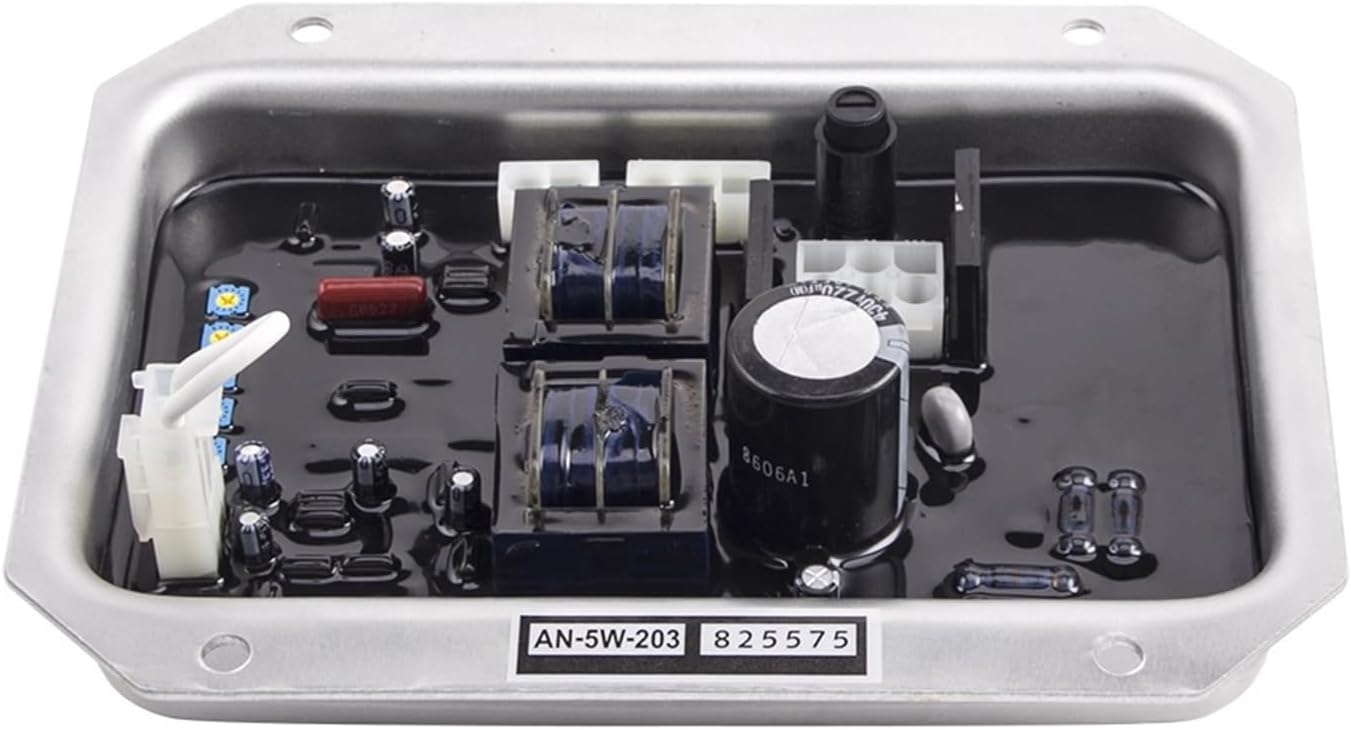 Top-down view of the ZIPCOM AN-5W-203 AVR showing adjustment points