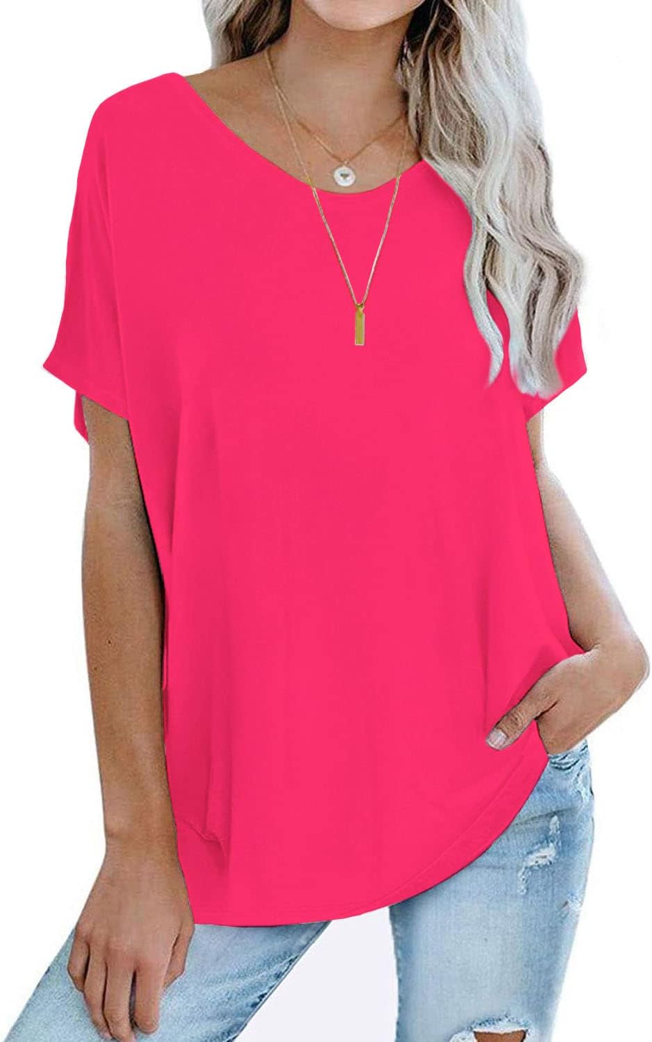 Womens Oversized Tops Crew Neck Short Sleeve T Shirts Loose fit Tunic…