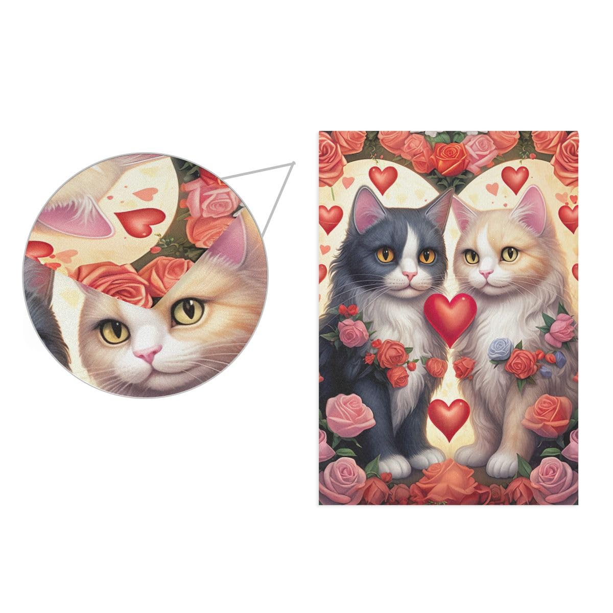 Valentinstags-Hausflagge Mit Rosen & Katzen – Doppelseitig Bedruckt, Wetterfest, 71x102 Cm Für Garten & Terrasse