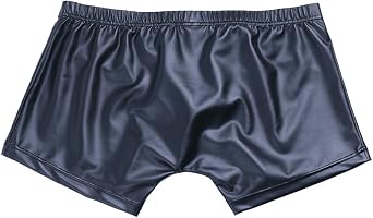 CHICTRY Men's Black Leather Underwear Tight Boxer Briefs Wetlook Swim Shorts with Buckled Pouch