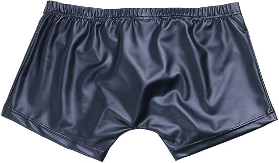 CHICTRY Men's Black Leather Underwear Tight Boxer Briefs Wetlook Swim Shorts with Buckled Pouch