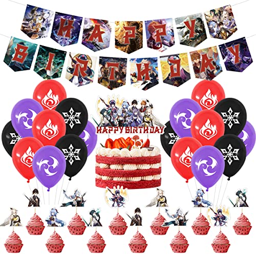 Genshin Impact Lot de 82 décorations de fête pour enfants et adultes avec bannière « Happy Birthday » Cover