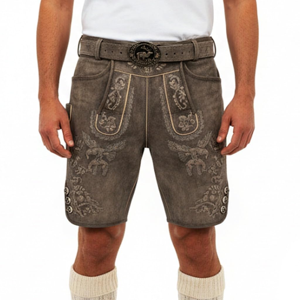 Royal Trachten Lederhose Wildbock Lederhosen Bayerische Lederhose Oktoberfest Lederhose Herren Trachten kurz Lederhose mit Adler Trachten Gürtel Größe 46-64