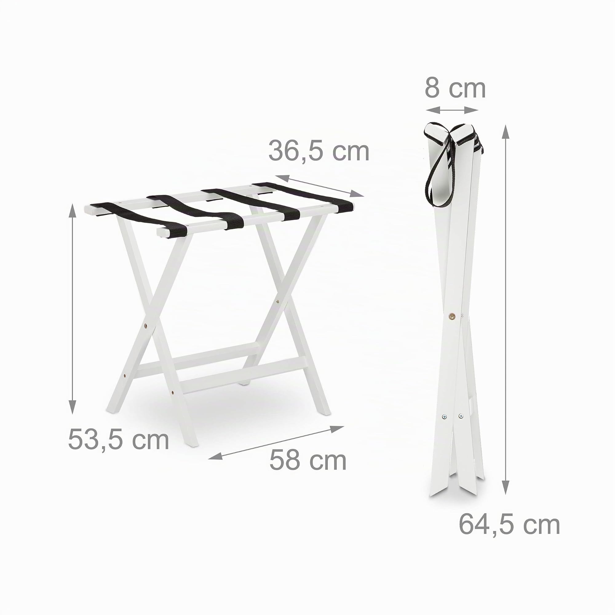 Relaxdays Porte-Bagages Pliant en Bambou, Rack pour Bagages : Valises & Sacs de Voyage, HLP 53,5 x 58 x 36,5 cm, Blanc