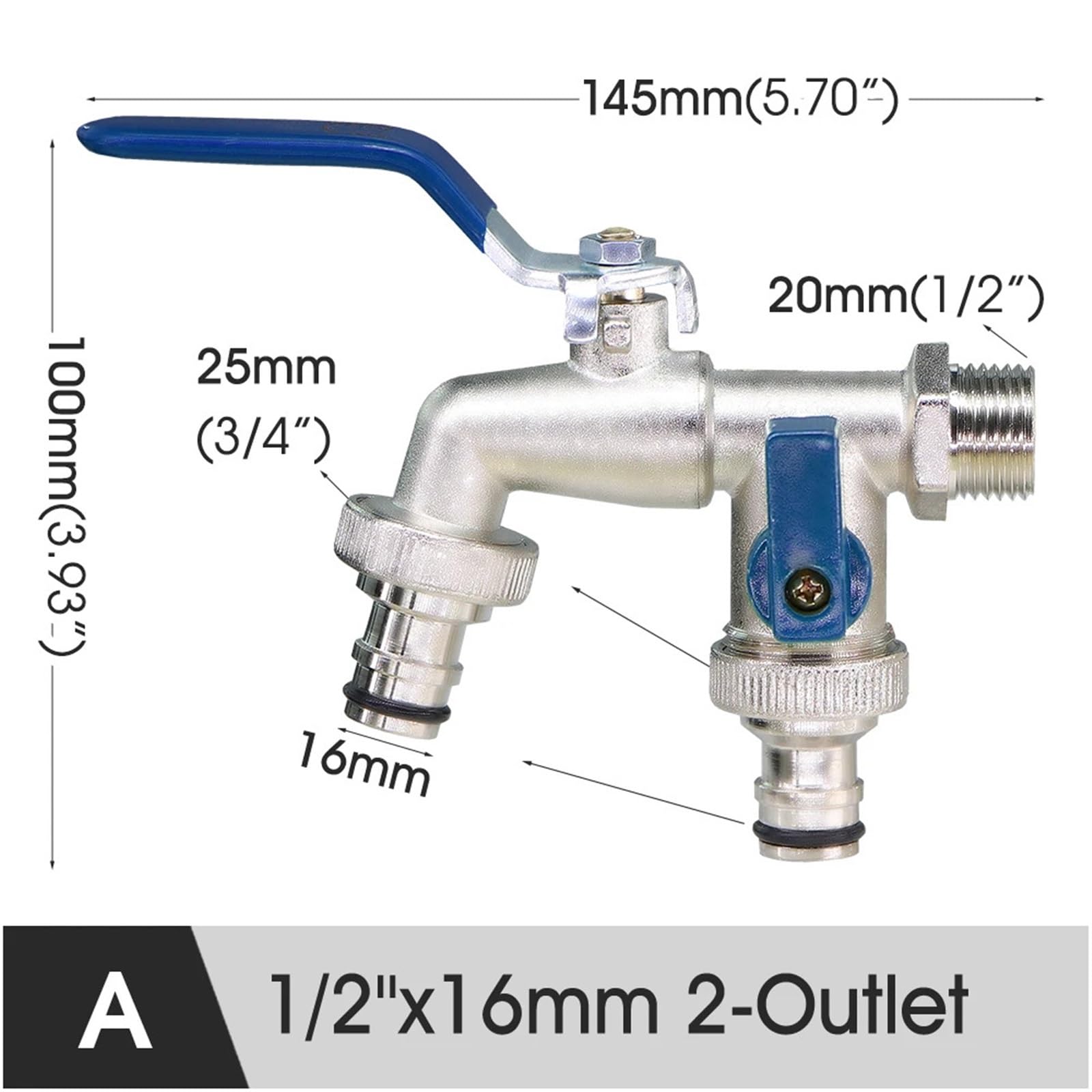 Sdoppiatore per rubinetto da giardino a 2 vie, valvola per rubinetto esterno per irrigazione domestica, connettore per giunto dell'acqua resistente, strumento di facile commutazione per sistema di