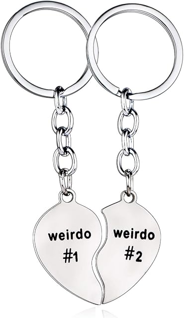 MADHAHEFU Best Friend Keychain Weido#1 Weido#2 Keyring Friendship Gifts Birthday Gifts Graduation Keychain BFF Keyring (Heart Weirdo #1 Weirdo #2)