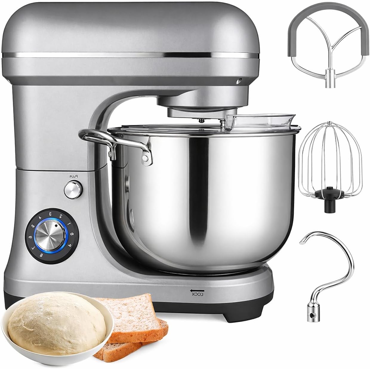 Impastatrice Professionale 2000W, 10L | Gancio Impasto, Ciotola Inox 8 velocità per Panifici, Ristoranti, Pizzerie | Attrezzatura Cucina Heavy Duty Professionale | Set Accessori 3-in-1