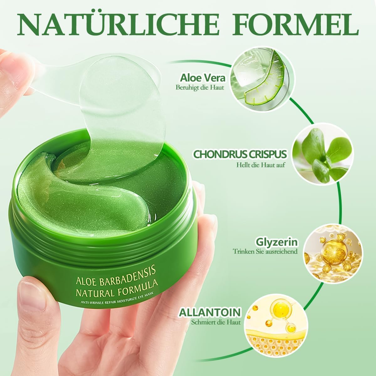 Augenpads,60 PCS Eye Pads,Augenpads Gegen Augenringe,Deep Hydration Feuchtigkeitsspendende Eye Pad Mask,Kollagen Hydrogel Anti Aging,Hyaluronsäure Augenmaske Dunkle Augenringe Entfernen (Grün25101301)
