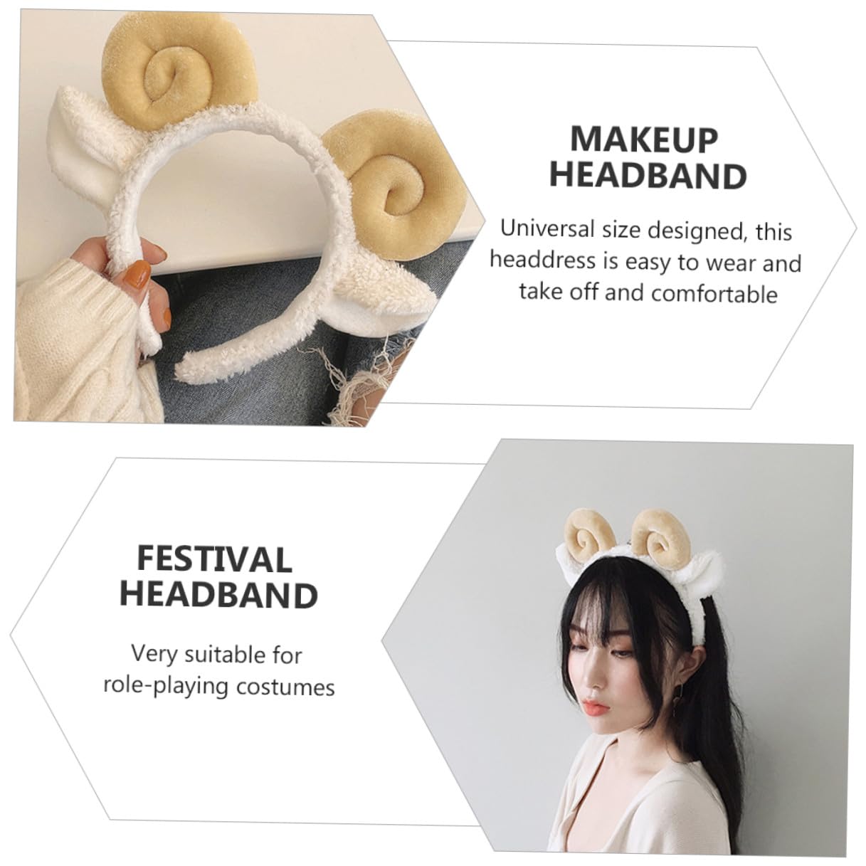 Lammohr Stirnband 2 Stück-pack aus Stoff in Khaki für Damen | Schafshorn Form, Leicht zu Tragen und Hält das Haar, Geeignet für Make Up und Spa