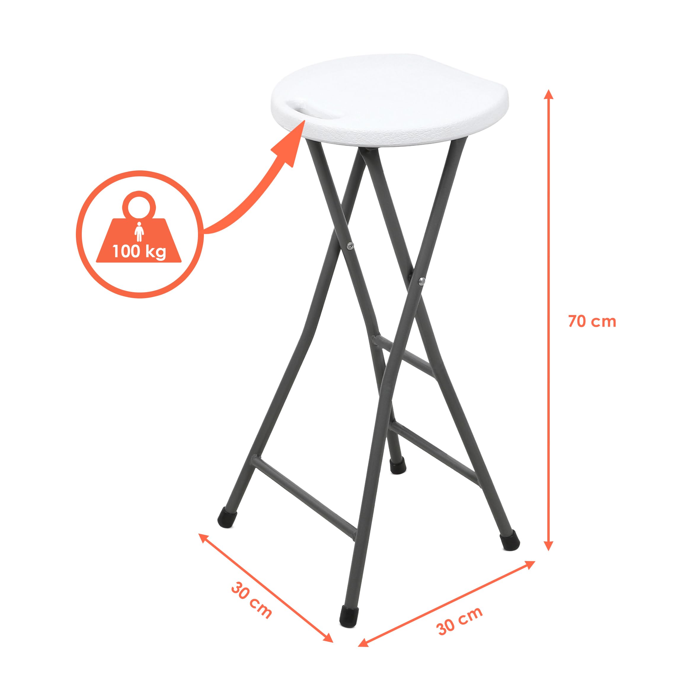 Spetebo Barhocker klappbar 70 x 27 cm Metall Gestell Kunststoff Sitzfläche | Belastbarkeit 100 kg, Faltbar, Ohne Rückenlehne, Für Bar und Tresen
