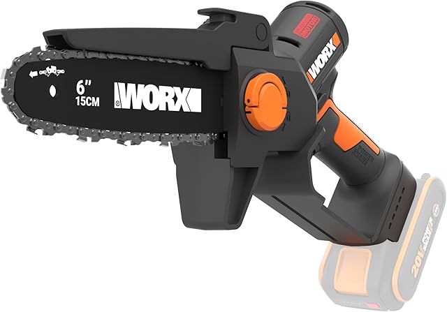 Worx WORX WG327E.9 Mini-Kettensäge (PowerShare 20V, werkzeugloser Kettenwechsel, Einhand-Bedienung) — Akku-Kettensägen