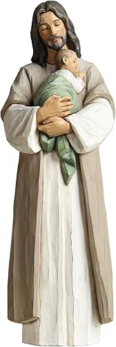 Estatua de Jesús de 10 pulgadas – Jesús sosteniendo bebé, figura de resina Jesús me ama, efecto tallado en madera hecho a mano, regalo para nuevo