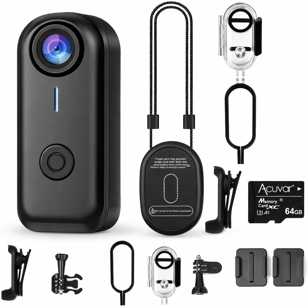 64GB FHD 1080P Mini Body Camera, Wearable Action Body Cam, Thumb Size Hands Free Recording Body Worn Camera, Premium Portable Camcorder Mount Anywhere for Pet Walking, Work, Travel With WIFI (Black)