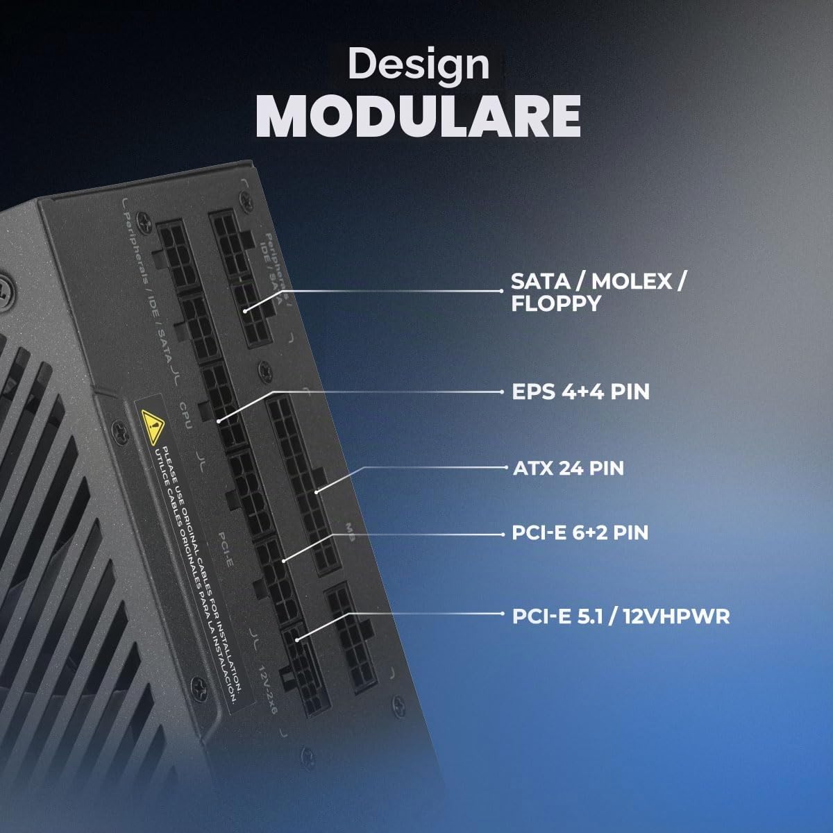 Yeyian Alimentatore Orion 1300W ATX 3.1 – Certificazione 80+ Platinum, PCIe 5.1, condensatori giapponesi, compatibile con NVIDIA e AMD – Alta efficienza e potenza reale