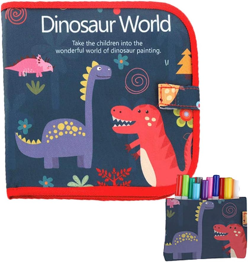 HahaGo Colouring Drawing Board Erasable Painting Book Dinosaur Doodle Pad Portable Reusable Writing Boards Toys Gift for Kids & Children (12 Pens + 14 Pages, Dino Style)