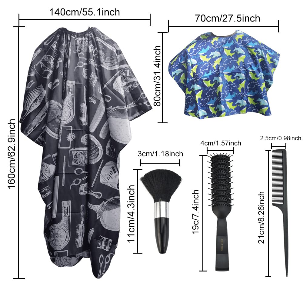 Haarschneideumhang Set 2 Stück Erwachsene Friseurumhang Delphin Muster Kinder Haarschneide Umhang Verstellbar Haar Salon Cape Frisörumhang mit Nackenbürste Nackenpinsel Haarkamm für Barbier