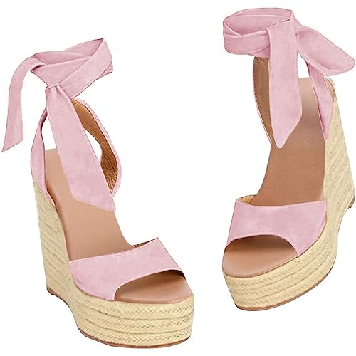 SERAIH Womens Lace up Espadrilles Platform Wedges Sandals Heels Tie Ankle Strap Summer Dress Shoes