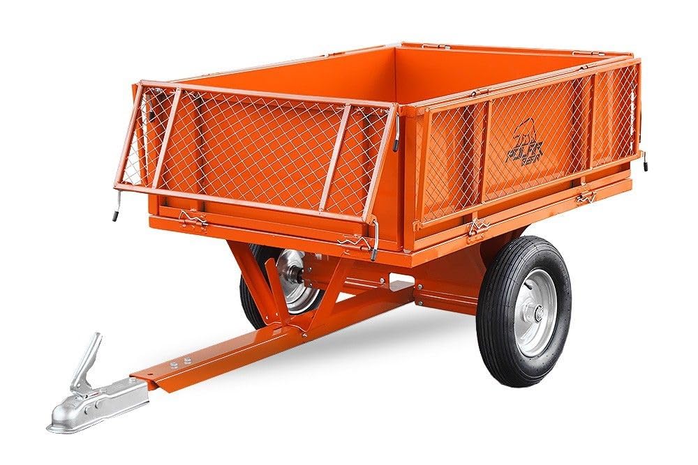 Polar Bär ATV Trailer Medium Kippanhänger mit abklappbaren Seitenwänden 340 kg Kapazität Metallwanne abnehmbare Gitteraufsätze Luftreifen Zugkugelkupplung