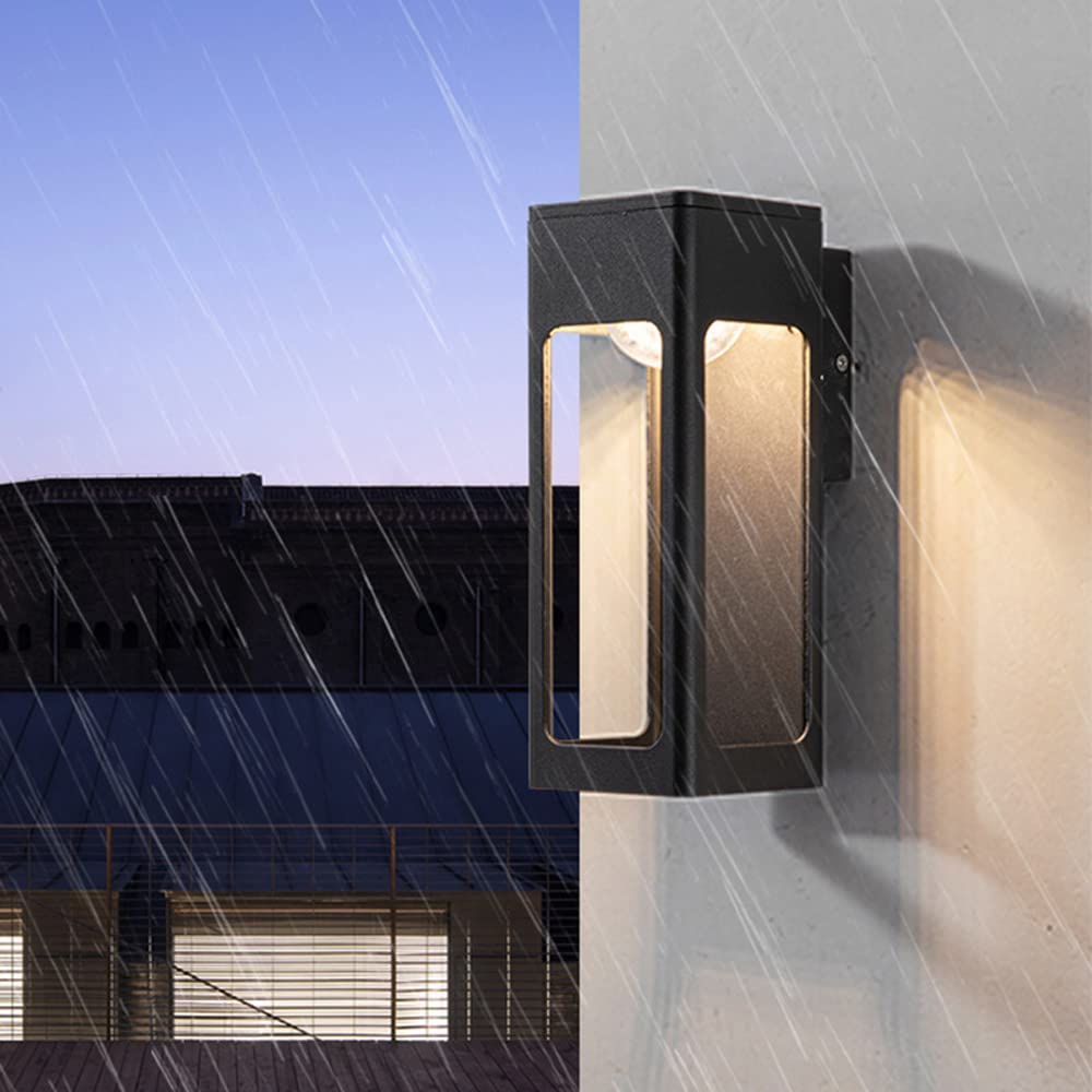 Zewnętrzna lampa ścienna, wodoodporna lampa ogrodowa LED 12 W, odlew aluminiowy czarny matowy, oświetlenie zewnętrzne 3000 K na patio, werandy i ogrody (25 x 12 cm)