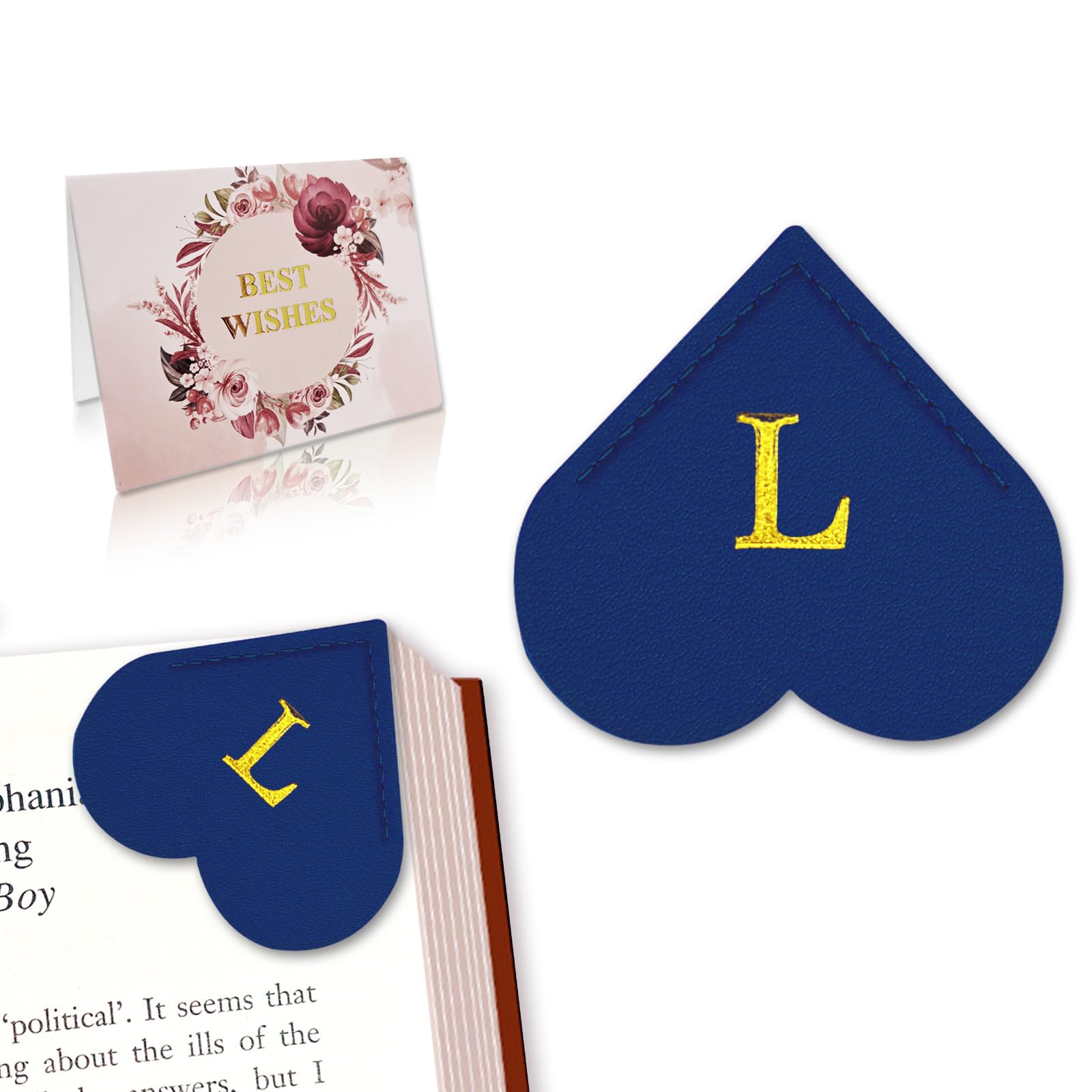 Personalized Leather Heart Bookmark with Initial, Cute Letters Custom Corner Book Mark for Reading Women, Student, Book Lovers, Teacher Appreciation