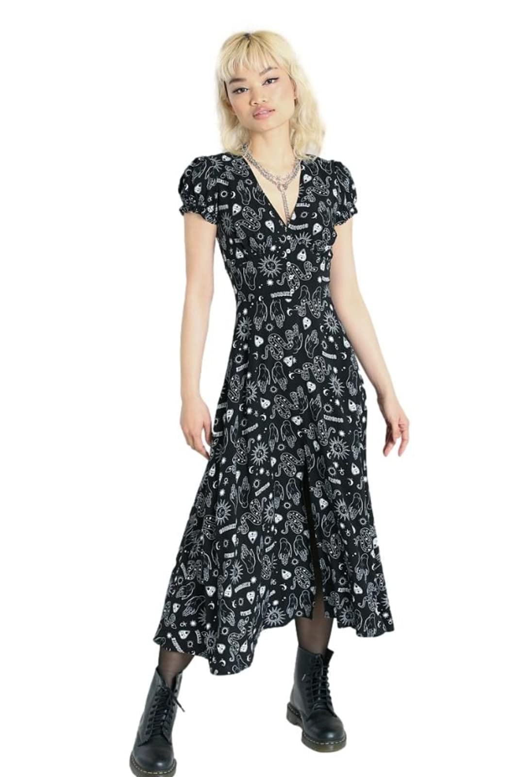 Hell BunnyGothic Witchcraft Hello Goodbye Ouija A-Line Midi Dress
