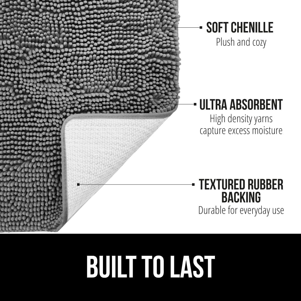 Gorilla Grip Chenille Bath and Waffle Shower Curtain, Bathroom Size 60x24, Machine Washable, Waffle Shower Curtain Size 72x72, Thick Weighted Fabric, Both in Gray, 2 Item Bundle