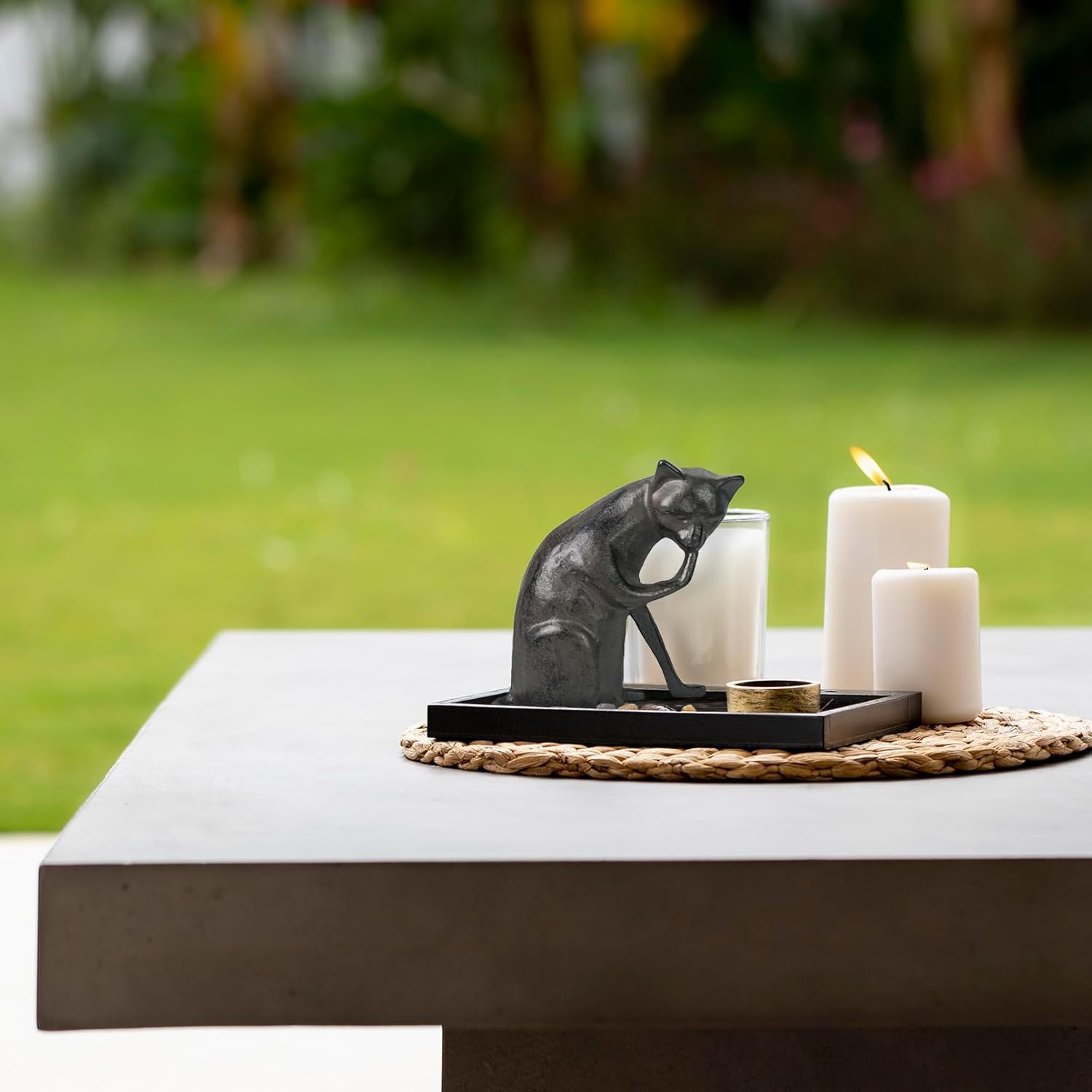 DreamsEden Cast Iron Coy Cat Statue Metal Cat Sculpture Indoor Outdoor Home Decor Figurine
