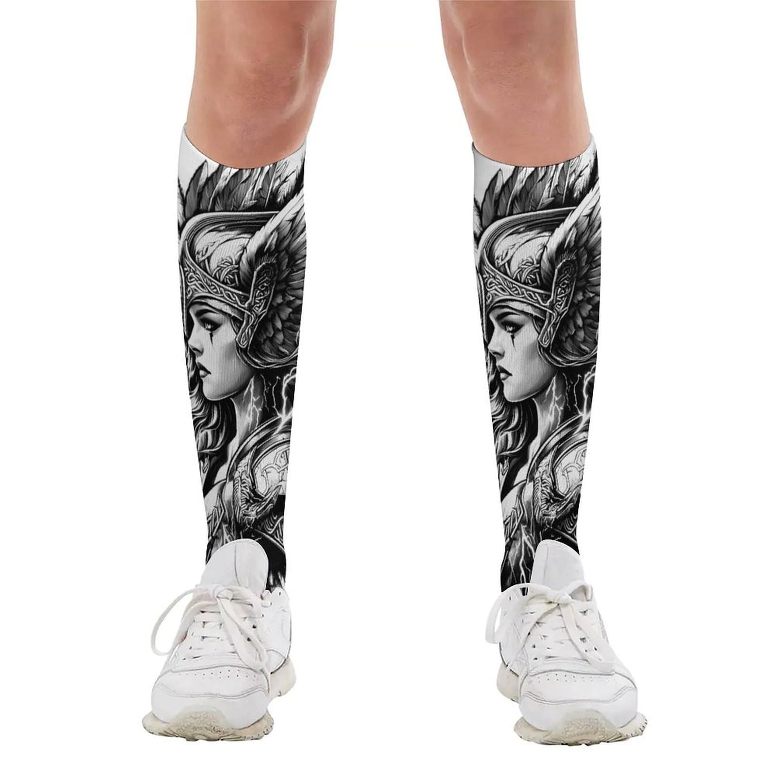 Calzini Vichinghi Unisex, Stampa Lupo Valkyrie e Vegvisir, Casual, Comodi e Traspiranti