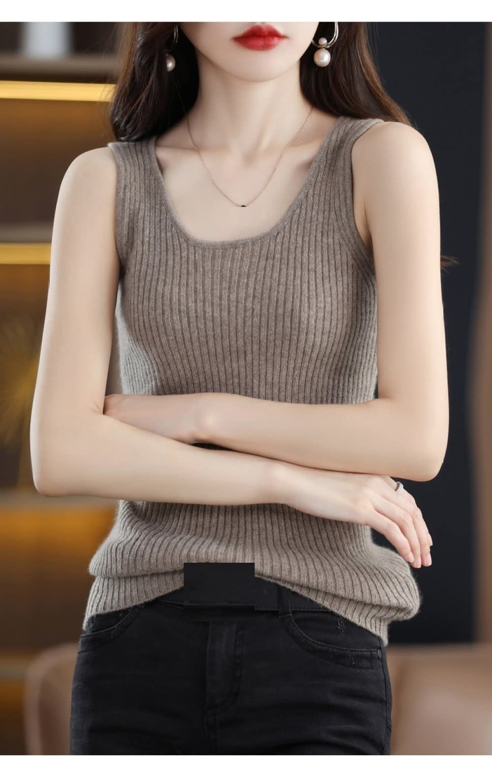 Canottiera Termica Donna,Canotta Modellante Da Donna Tinta Unita Marrone Maglia A Costine Lana Calda Canotta Corsetto Casual Canotta Sottile Canotta Termica Biancheria Intima Camicia Modellante Con