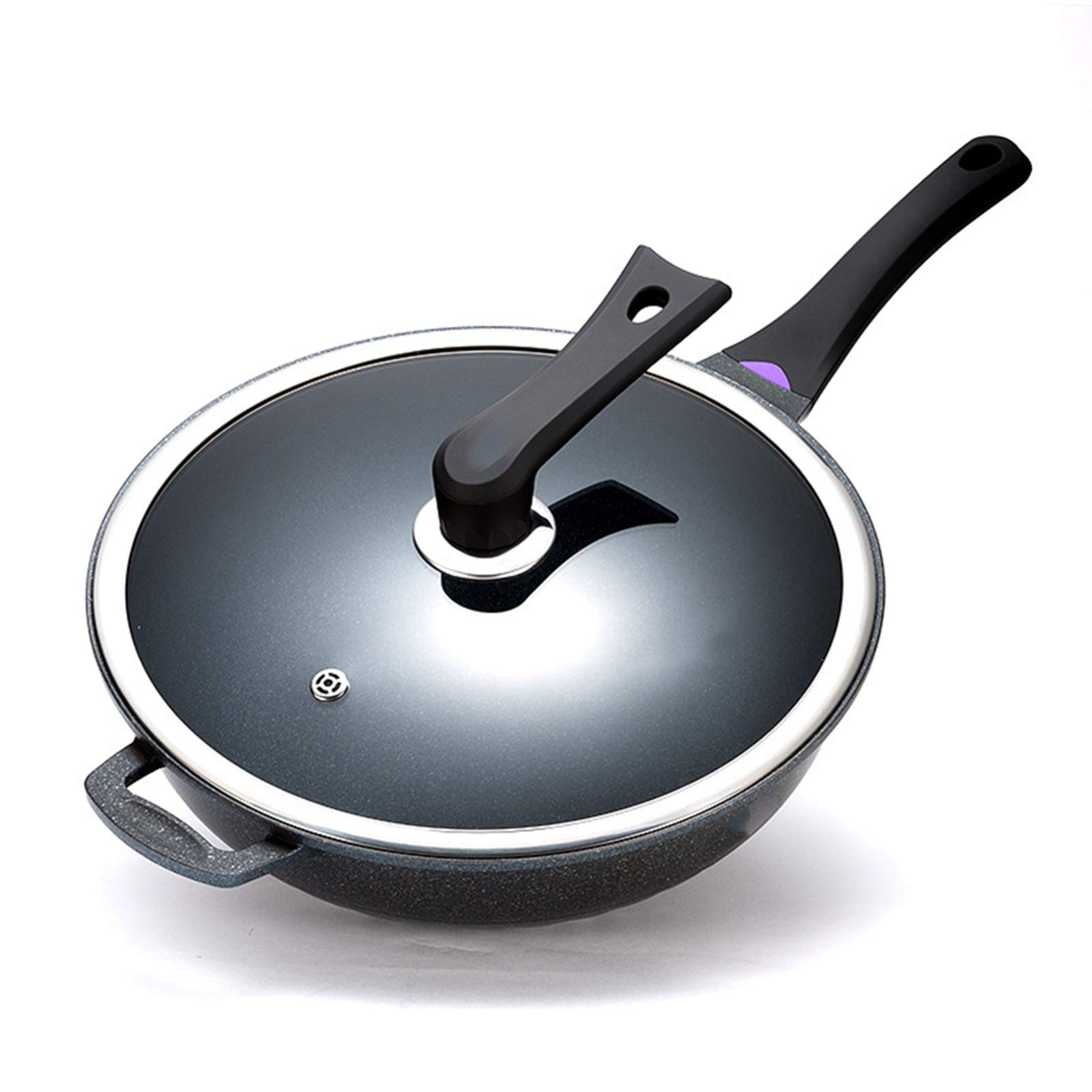 Wok z powłoką nieprzywierającą i pokrywką – niezbędne wyposażenie kuchni i domu – do smażenia, duża patelnia z aluminiowym dnem o średnicy 32 cm – patelnia indukcyjna z powłoką nieprzywieraj