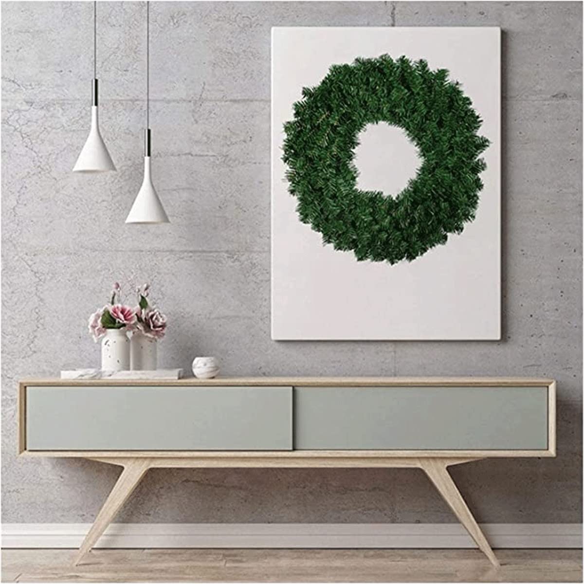 CELOTUS Türkranz 1 Stück grüne künstliche Kiefernkranz Girlande for Haustür Fenster Kamin Weihnachtsdekoration for Hausgarten Party Hochzeitsdeko