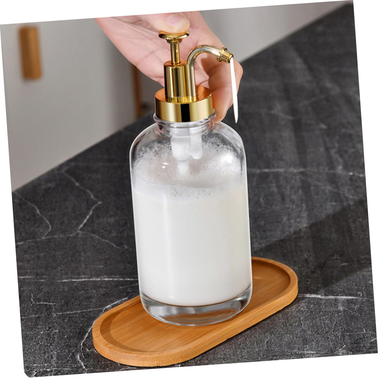 MAGICLULU Botella De Vidrio Tipo Pulsador Dispensador De Jabón De Baño 500ml Transparente Fácil De Usar