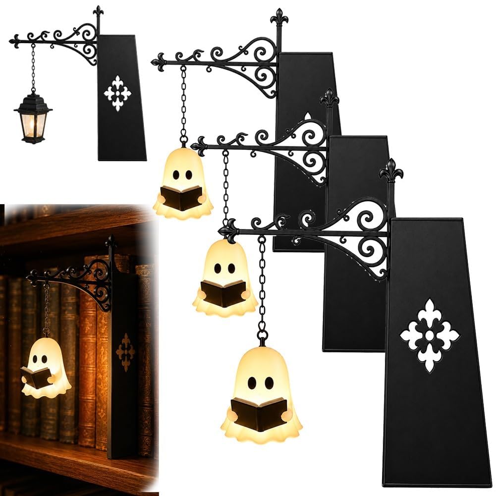 Bookshelf Lantern, Library Lantern Bookshelf Lamp, Library Lanterns Decorative Bookshelf Lighting, Bookshelf Lamp for Library Shelf, Mini Halloween Vintage Reading Book LED Nightlight (B-3Pcs)