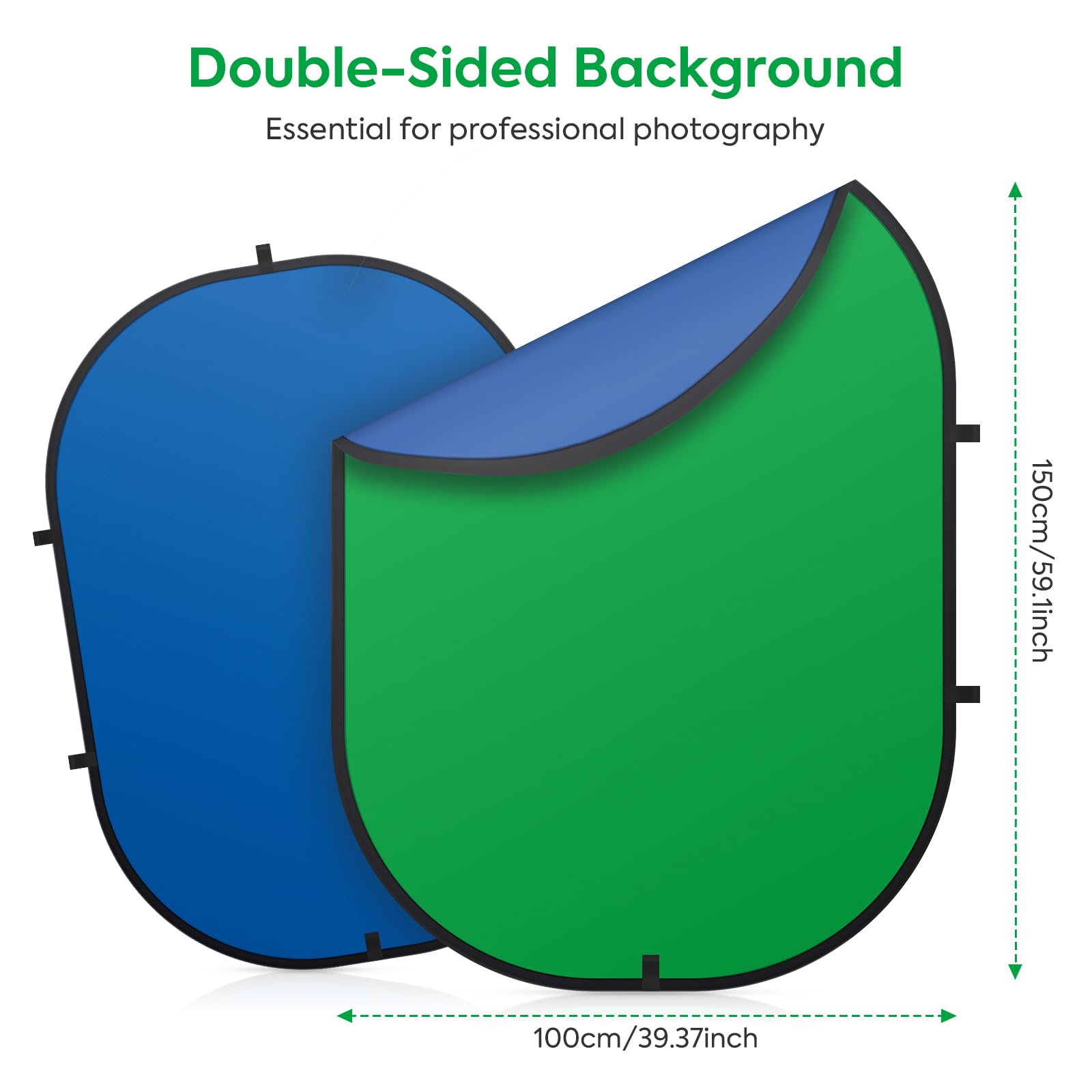 100 x 150 cm, sfondo verde per fotografia, schermo verde su entrambi i lati e schermo blu, sfondo pieghevole e reversibile 2 in 1 per fotografia, video di YouTube e live streaming
