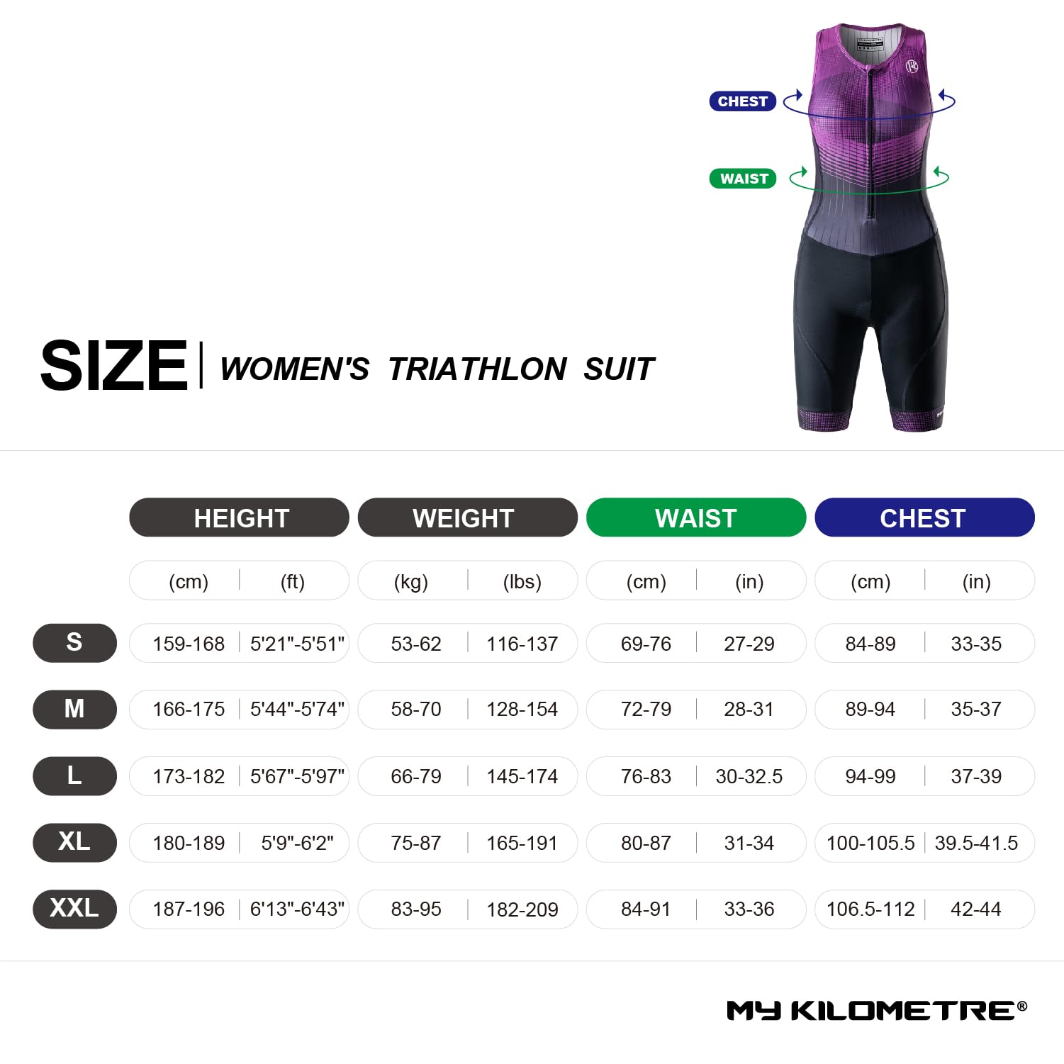 MY KILOMETRE Damen Triathlon Anzug Einteiler Ärmellos Tri Anzug mit Eingebautem BH Gepolstert Schnell Trocken Abnehmen