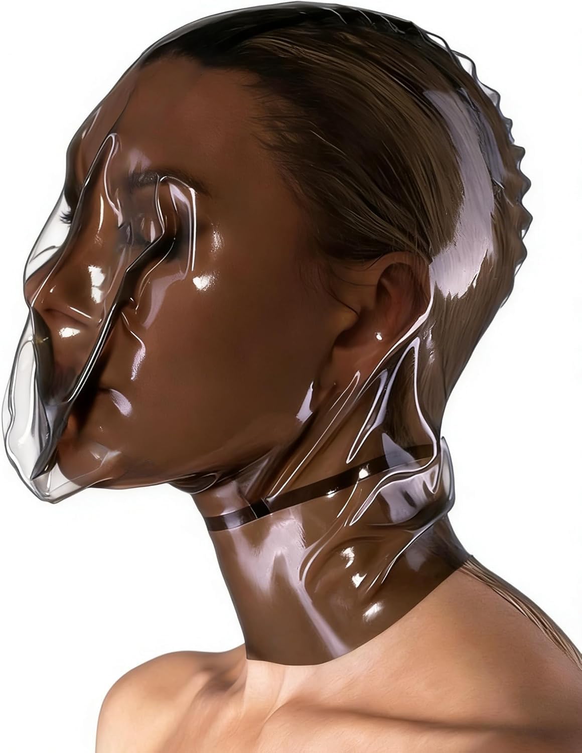 Masque à capuche en latex marron avec pochette de respiration, fermeture éclair, masque complet en latex pour fête, cosplay