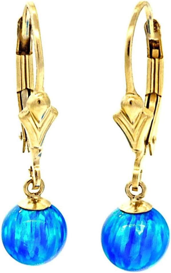 Trustmark 14/20 Gold Filled 6mm Tropical Blue Created Opal Ball Lever Back Earrings, Oceans