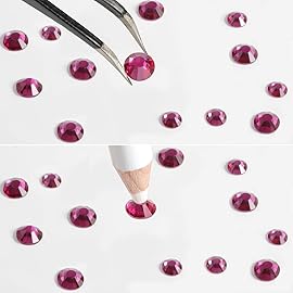Beadsland Rhinestones for Makeup,8 Sizes 2500pcs Glass Flatback Rhinestones Eye Gems for Nails Crafts with Tweezers and Wax Pencil,Fuchsia,SS4-SS30