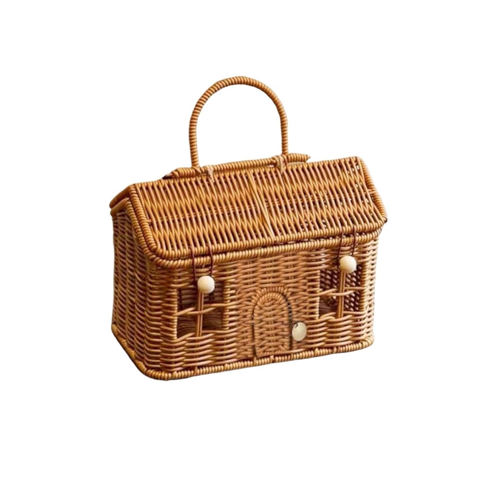 House Shaped Basket House Shape Rattan Basket Picnic Woven Storage Vintage Pastoral with Lid Rustic Handheld Box(Color 3)