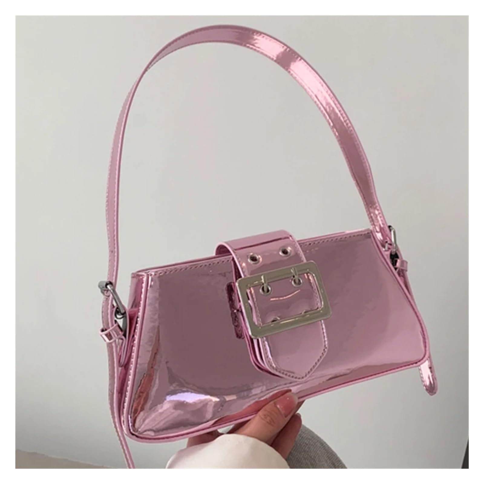 Bolso Bandolera Mujer Bolsos de mujer, diseño de bolso de hombro, bolso de piel brillante, bolso de fiesta, bolso de charol plateado