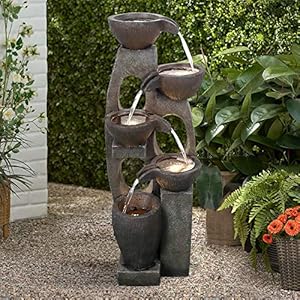 WATURE Ontspannende waterfontein voor buiten, 101 cm, moderne outdoor-fontein, tuinwatervalfontein met 7 ledlampjes en 5…