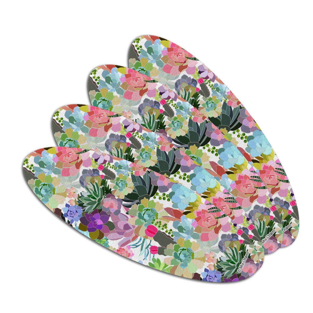Succulents Oasis Pattern Double-Sided Oval Nail File Emery Board Set 4 Pack