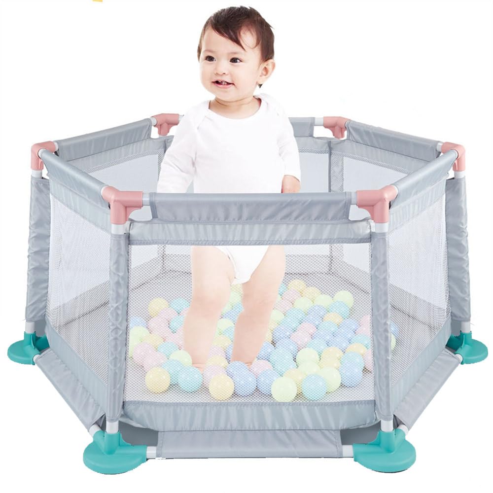 TechPlus Pack and Play Portable Playard Play Pen for Babies Lightweight Mesh Baby Playpen With Random Color Sea Ball Toys