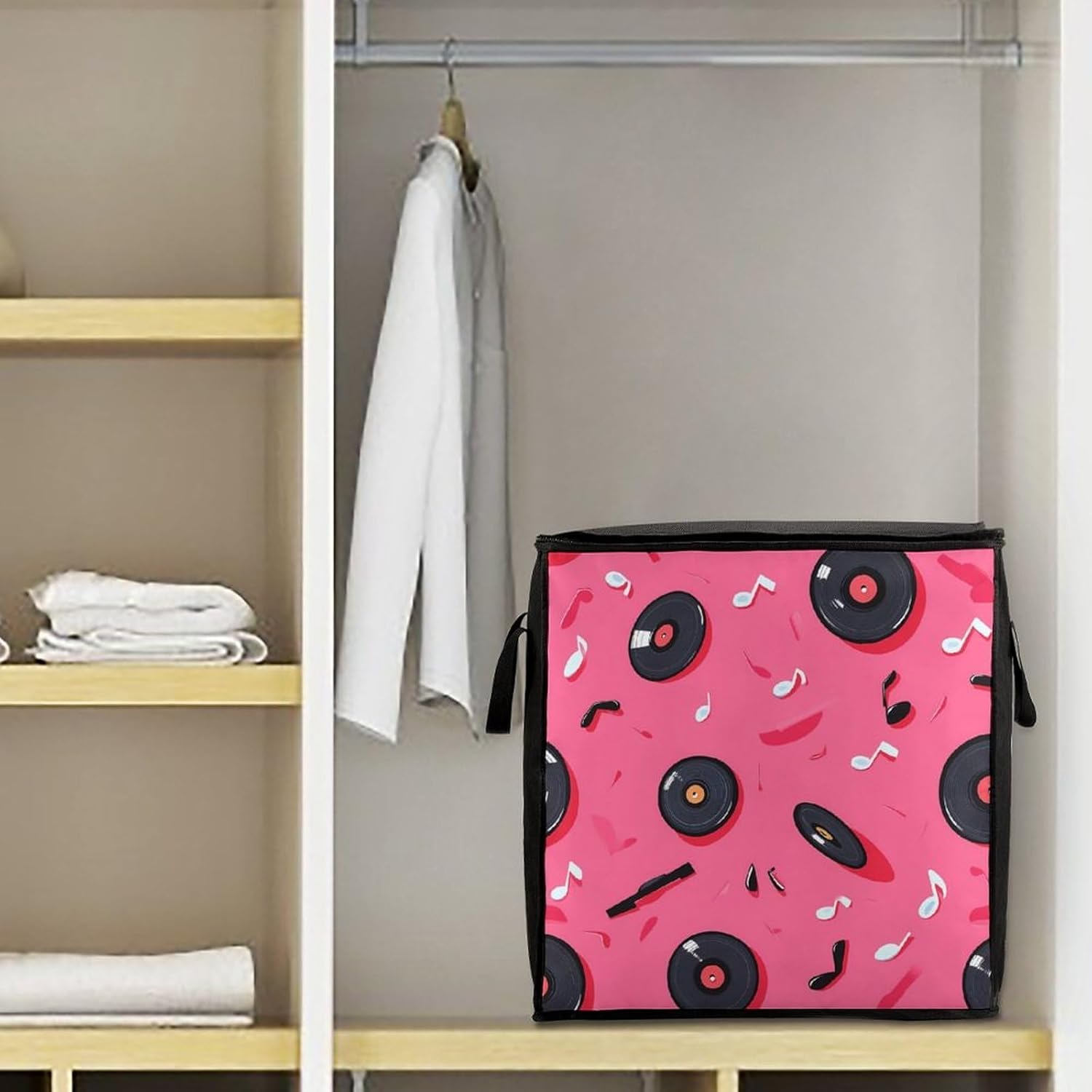 Vinyl Records Musical Notes 80s Large Comforter Blanket Storage Bags Bins 70L Closet Organizer with Handles