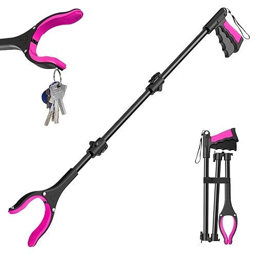 36" Grabber Reacher Tool, Foldable Reacher Grabber Pickup Tool with 360° Rotating Jaw & Two Magnets, Extra Long Trash Picker Upper Grabber, Lightweight Grabbers for Seniors, Pink - 36-Inch