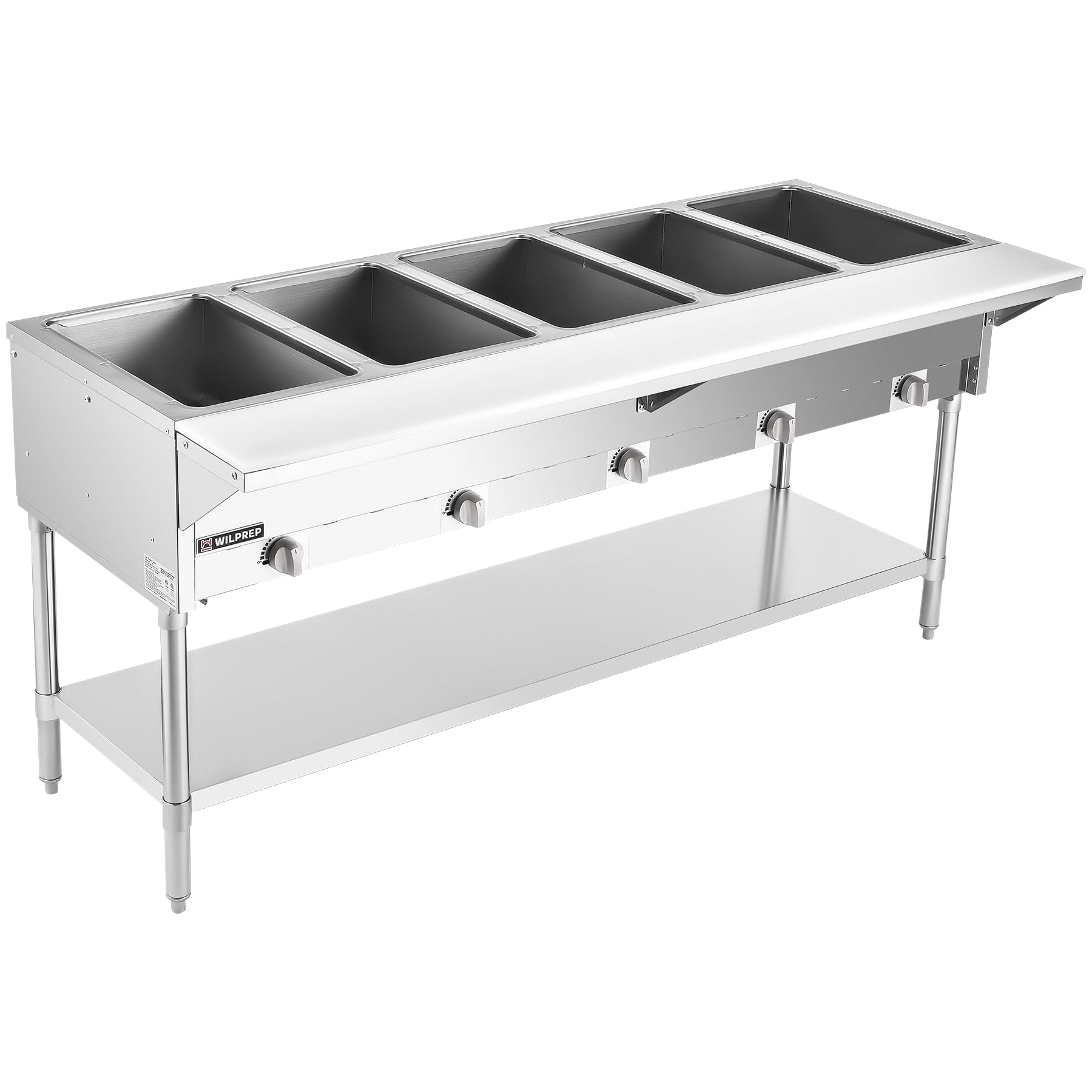 wilprep 5 well natural gas food warmer 17500btu commercial gas steam table with 834 cutting board amp storage shelf 7234 lp ng stainless steel steam table food warmer for catering buffets restaurants