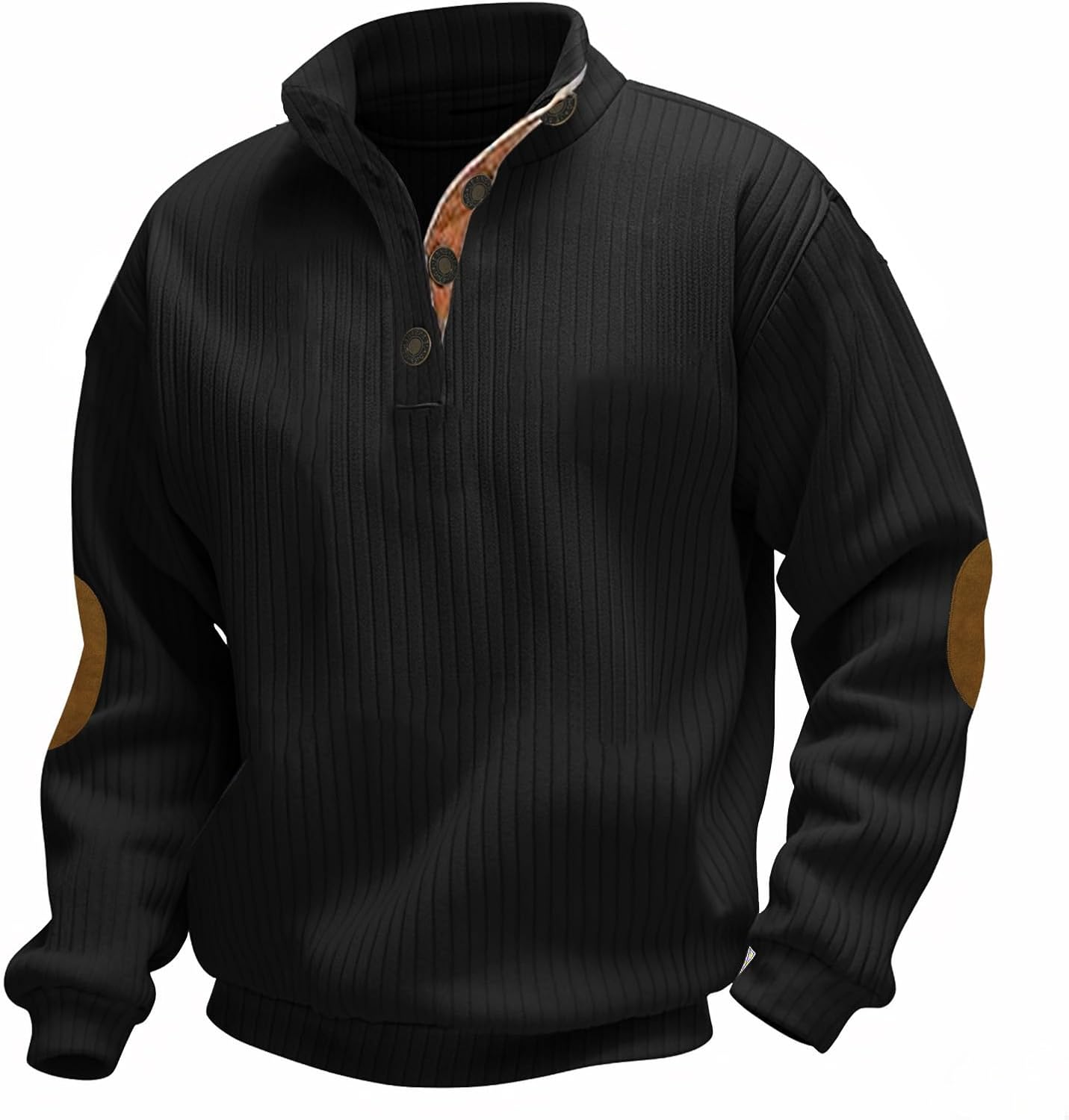 LIZALIG Men's Patch-Elbow Corduroy Button Sweater Cable Knit Stand Collar Pullover Casual Long Sleeve Fall Winter Top​