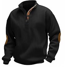 LIZALIG Mens Casual Striped Sweatshirt Autumn/Winter 1/4 Button Loose Pullover Sweatshirt for Vacation and Daily Life